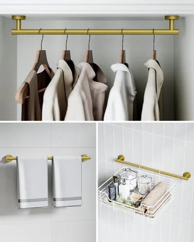 Miniatura 8 de Juego de accesorios de baño de 5 piezas de acero inoxidable SUS 304 de oro cepillado de 26 pulgadas, juego de toallero de baño, conjunto