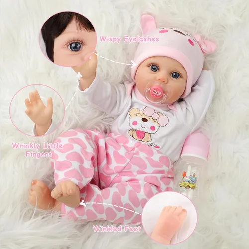 Miniatura 8 de Kdudgso Muñecas de bebé Reborn para niña de 22 pulgadas, muñeca de bebé de silicona realista, muñecas de bebé de la vida real hechas a mano, cuerpo