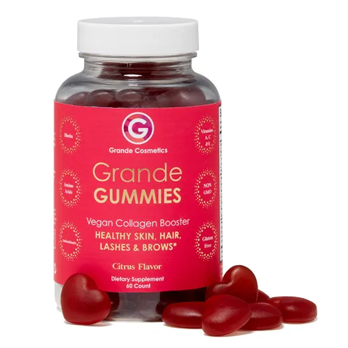 Grande Cosmetics Gomitas veganas de colágeno para el cabello, la piel, las pestañas y las cejas para mujeres con biotina, ácido fólico, vitamina C,