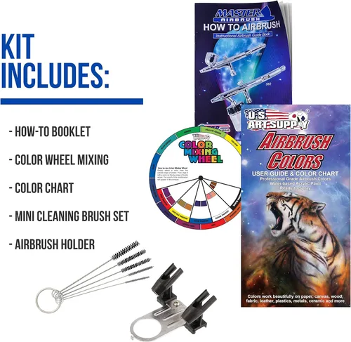 Miniatura 7 de Master Airbrush Kit de aerógrafo de 1/4 HP de cilindro gemelo con compresor de aire de enfriamiento, tanque de almacenamiento de aire de 3 litros, 3