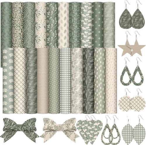 Miniatura 8 de Honoson 15 piezas de cuero sintético de verano de 8.3 x 6.3 pulgadas, hojas de tela colorida para aretes, suministros de decoración de manualidades