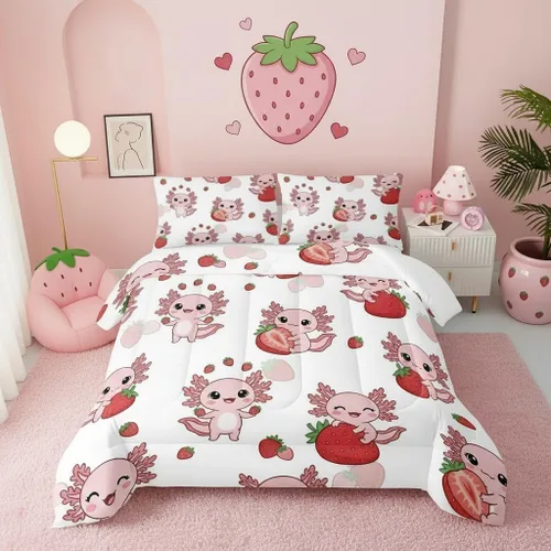 Miniatura 47 de QOOMO Juego de edredón de 3 piezas con diseño de mariposa de dibujos animados, tamaño individual, bonito juego de ropa de cama con lazo