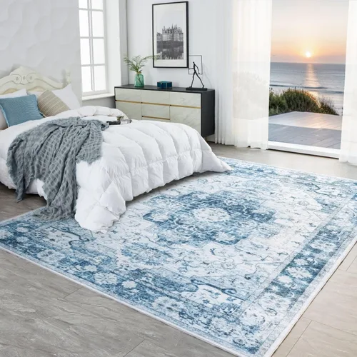 Miniatura 240 de Syalife 4x6 Alfombra Lavable para Área, Ultra Suave Antideslizante, Pila Baja, Alfombra Vintage Resistente a Manchas para Sala de Estar, Alfombra