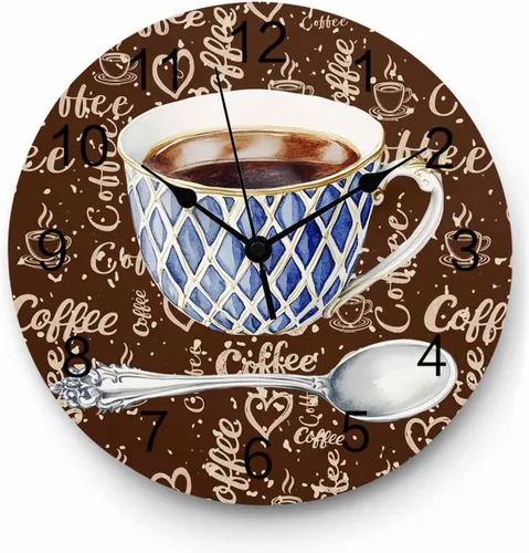 Miniatura 11 de Wall Clock Coffee Cup Clocks PVC Silent Non-Ticking Battery Operated Decorative Retro Brown Cafe Round Clock for Home Living Room Kitchen Bedroom