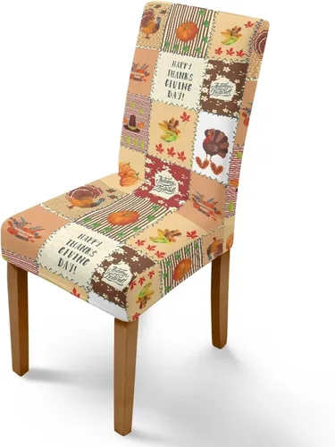 Miniatura 64 de Rnyleeg Thanksgiving Chair Covers for Living Room No Arms Turkey Pumpkin Stretch Dining Chair Covers Set of 6 Soft Washable Kitchen Chair Protector