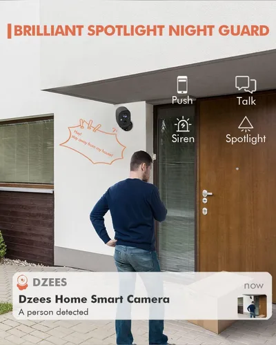 Miniatura 4 de Dzees Cámara de seguridad inalámbrica para exteriores - Actualización 2K 3MP batería WiFi cámara exterior inalámbrica, foco, sirena, detección