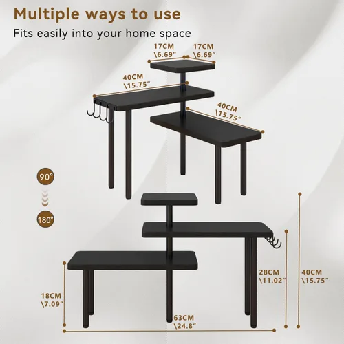 Miniatura 5 de IBUYKE Organizador de encimera, estantes de especias de 3 niveles, estante de esquina de encimera de cocina, 4 ganchos laterales, estante ajustable
