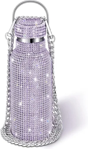 Miniatura 33 de Geiserailie Botella de agua con diamantes de imitación de acero inoxidable, térmica, recargable, aislada, con cadena, para mujeres y niñas