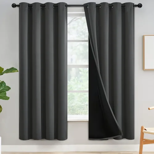 Miniatura 359 de Yakamok Cortinas negras, cortinas de ventana con aislamiento térmico y eficiencia energética para dormitorio, cortinas opacas completas y cortinas