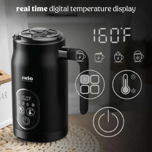 Miniatura 4 de NELO Espumador de leche eléctrico, espumador de leche digital 4 en 1 y vaporizador con control de temperatura en tiempo real, espumador automático