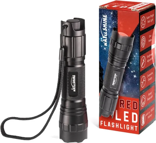 Linterna de luz roja de atenuación continua, pureza alta de 620nm-630nm, brillo ajustable y enfoque para observación nocturna, astronomía, aviación