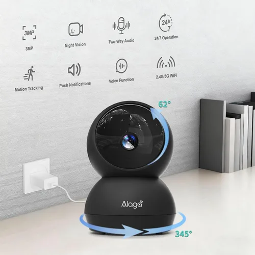 Miniatura 2 de Cámara de seguridad, cámara de seguridad interior HD 2K, cámara panorámica/inclinable de 360 grados para mascotas, WiFi 2.4G y 5G, detección