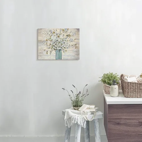 Miniatura 3 de Lienzo abstracto de flores para pared: imagen floral en tarro de masón, pintura con estampado de flores blancas para baño, dormitorio, decoración