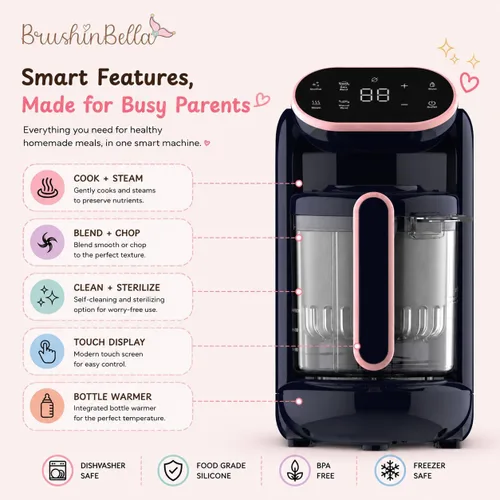 Miniatura 8 de Baby Food Maker 5 en 1 Procesador de alimentos para bebés con bandeja de sopa, máquina para hacer puré de bebé, molinillo, vaporizador, pantalla