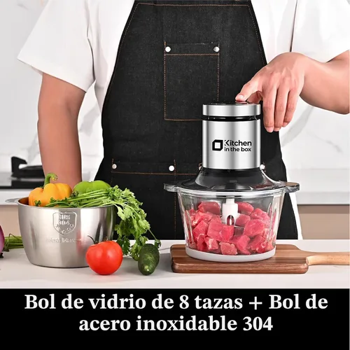 Miniatura 3 de Kitchen in the box Procesador de alimentos, picadora eléctrica de carne y picadora de alimentos con potente picador de verduras de 400 W, 2 cuencos