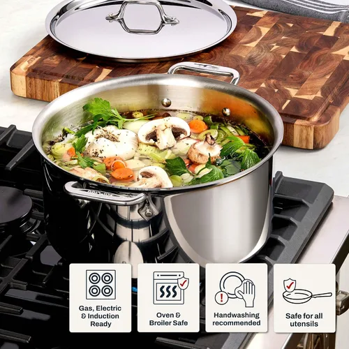 Miniatura 6 de All-Clad D3 - Cacerola de acero inoxidable de 3 capas de 6 cuartos, apta para inducción, horno y parrilla, resistente hasta 600°F, ollas y sartenes