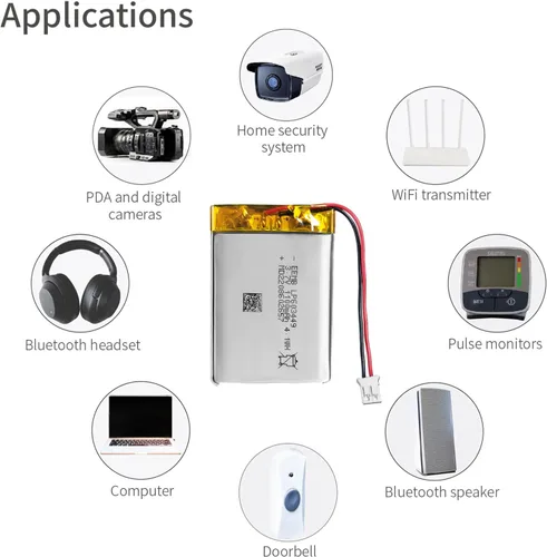 Miniatura 5 de EEMB Paquete de 100 Baterías de Polímero de Litio 3.7V 1100mAh 603449 Lipo Recargable con Conector JST para Altavoz y Dispositivo Inalámbrico