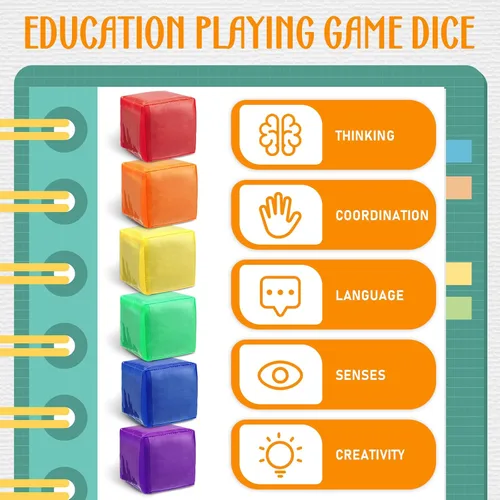 Miniatura 7 de 6 dados educativos de 3.15 pulgadas, cubos de bolsillo para enseñanza, dados grandes de espuma transparente para el aula de niños, cubo suave de 6