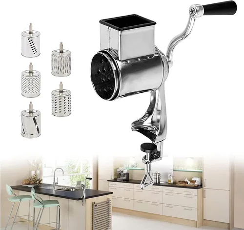 Miniatura 2 de Rallador, rallador rotativo de queso, cortador de verduras de cocina con 5 cuchillas intercambiables, fácil de limpiar, para frutas, verduras, nueces