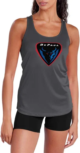 Miniatura 60 de Camiseta deportiva sin mangas oficial de la NCAA Collegiate para mujer, con espalda cruzada, logotipo primario, colección carbón