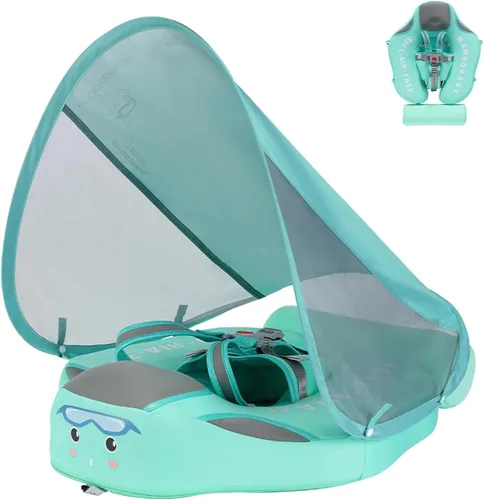 Mambobaby Flotador actualizado 2026 con toldo de protección solar UV UPF50+ extraíble, impermeable y agradable a la piel, para niños de 3 a 24 Verde