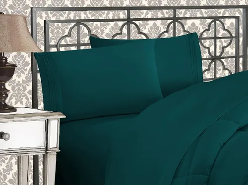 Miniatura 14 de Elegante juego de cómodas sábanas para cama de 1500 hilos resistente a arrugas y a la decoloración, calidad egipcia de lujo ultrasuave de 4 piezas