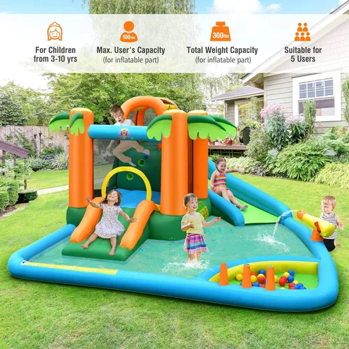 Miniatura 2 de Costzon - Casa infllable 7 en 1 con dos toboganes de agua, pared para escalar zona de salto, hoyo de pelotas, borde de baloncesto, piscina