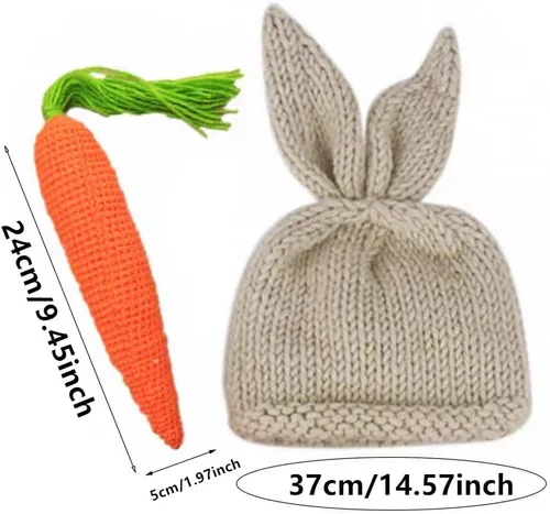 Miniatura 5 de Traje de Pascua para recién nacido, accesorios de fotografía, conejito de bebé, hecho a mano, juego de conejo de ganchillo, sombrero de punto