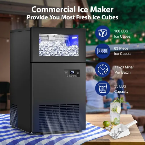 Miniatura 4 de Máquina de hielo Commercail mejorada de 160 libras/24 horas con capacidad de hielo de 35 libras, máquina de hielo mejorada de 15 pulgadas de ancho