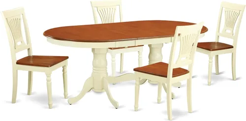 Miniatura 16 de East West Furniture PLAI5-BLK-W - Juego de comedor de 5 piezas para 4 personas, incluye una mesa de comedor ovalada con hojas de mariposa y 4 sillas