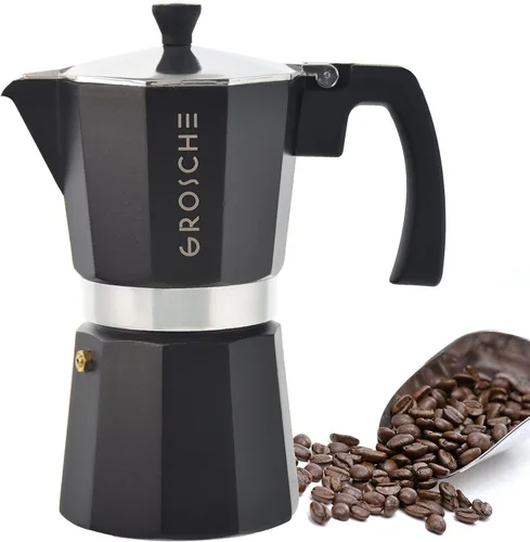 Miniatura 4 de GROSCHE Milano Cafetera Moka para Preparar Espresso en la Estufa, 9 Tazas de Café, 15.2 oz, Negro. Cafetera Cubana para Preparar Café en la Estufa