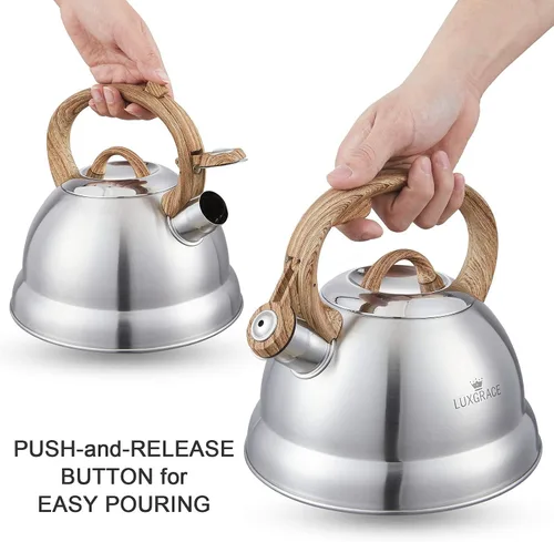 Miniatura 3 de Creative Home - Tetera silbadora de acero inoxidable de 2.3 cuartos de galón con mango de goma
