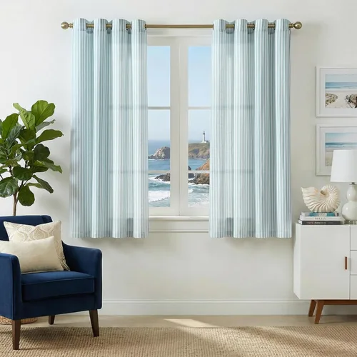 Miniatura 31 de JINCHAN Cortinas de lino para sala de estar o dormitorio, con estampado a rayas verde salvia sobre beige, rayas delgadas que filtran la luz
