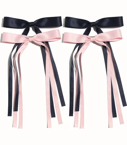 Miniatura 21 de LFOUVRE 4 pinzas para el cabello para mujer, lazo con borla y cola larga, clip para niña, accesorios sólidos, pasadores y lazo de garra