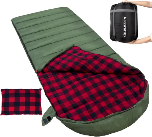 Miniatura 10 de Keencamp Saco de dormir de 0 grados de franela de algodón para invierno, clima frío para adultos, XXL saco de dormir de 4 estaciones, grande y alto