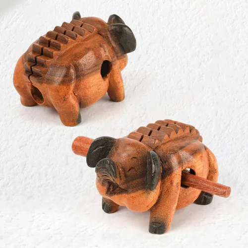 Miniatura 3 de 4" Guiro de madera de cerdo raspador - Instrumento musical de percusión Bloque de tono artesanal 10.16 cm