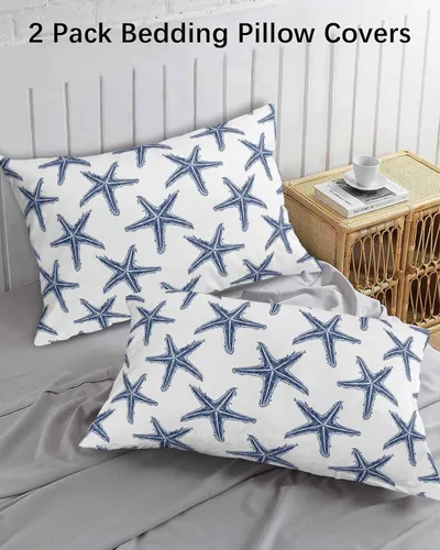 Miniatura 3 de Juego de 2 fundas de almohada de microfibra azul marino con estrellas de mar de playa tamaño estándar, fundas de almohada lumbares decorativas