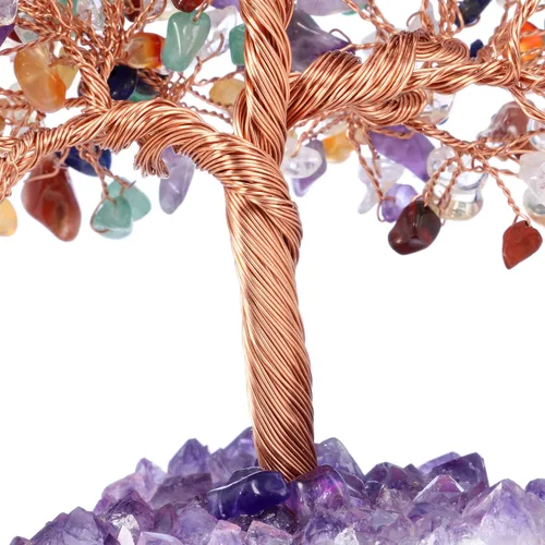 Miniatura 5 de Jovivi Árbol de Dinero de Cristal Curativo de Gemas de 7 Chakras Naturales sobre Base de Geoda Drusa de Racimo de Amatista, Cristales de Feng Shui
