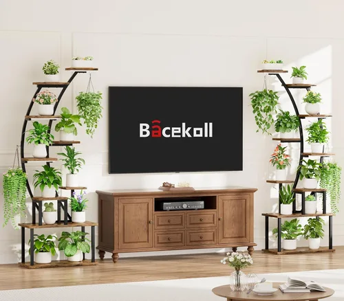 Miniatura 4 de BACEKOLL - Soporte para plantas de interior con luces de crecimiento, estantería metálica de 9 niveles, soporte alto de plantas de 162 cm