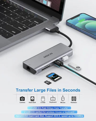 Miniatura 8 de MacBook Pro - Estación de acoplamiento para MacBook Pro, adaptador HDMI para MacBook Pro, adaptadores USB C 9 en 1 para MacBook Pro Air Mac HDMI