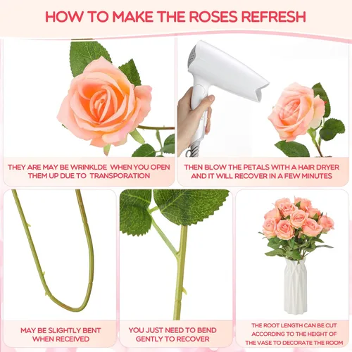 Miniatura 3 de Jexine 50 piezas de flores de rosa artificiales a granel realistas de seda falsa con tallo largo, ramo de flores artificiales de plástico de aspecto