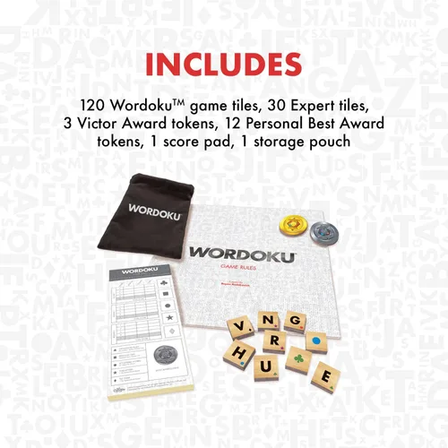 Miniatura 4 de Wordoku Fun Spelled Out - Crucigrama Sudoku Word Puzzle Juego de mesa para juego familiar, juego de cerebro nocturno con azulejos de madera de 1 a 6