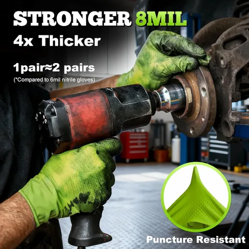 Miniatura 2 de TitanFlex Heavy Duty Industrial Nitrile Gloves with Raised Diamond Texture, 8-mil, Latex Free (Green/Dark Green/Yellow)