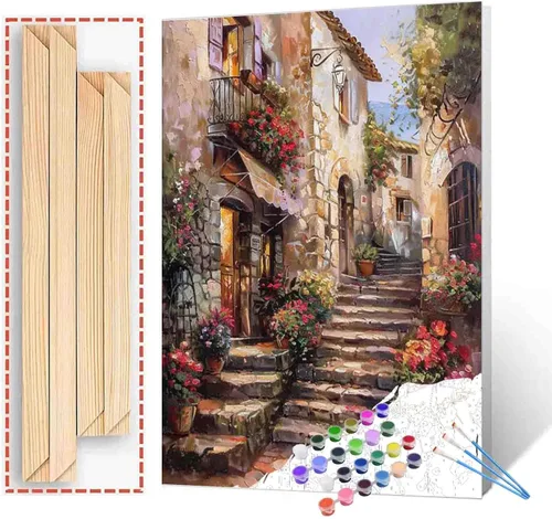 Miniatura 53 de Kits de pintura por números para adultos principiantes, pintura al óleo sobre lienzo de 16 x 20 pulgadas, lámpara de flores y óleo, pigmento 4-Art-06