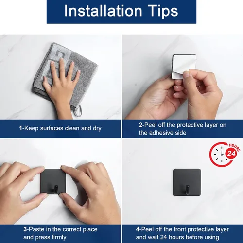 Miniatura 6 de NearMoon Ganchos adhesivos, ganchos de pared de baño resistentes, impermeables, de acero inoxidable, para colgar toallas, soportes para ropa