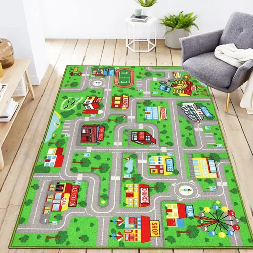 Miniatura 8 de Yincimar Alfombra de juegos para niños, alfombra de juego con coche, vida urbana, tráfico, carretera, alfombra para niños, alfombra de 5 x 6 pies 6