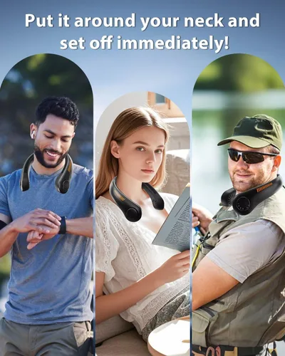 Miniatura 5 de Ventilador de cuello portátil, recargable, ventilador personal para soplar aire frío, 5 velocidades, batería USB, enfriador de cuello con cuello