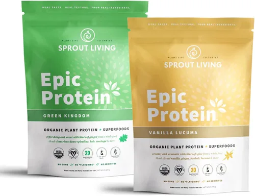 Sprout Living Epic Protein Bundle – Vanilla Lucuma & Green Kingdom (0.71 oz de proteína orgánica a base de plantas, vegano, sin gluten,