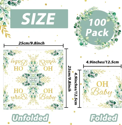 Miniatura 2 de Servilletas de Eucalyptus Leaf Oh Baby Greenery Baby Shower Suministros para fiesta de baby shower, servilletas de papel desechables para baby