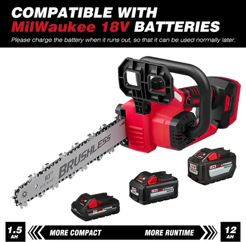 Miniatura 10 de Sierra de poste inalámbrica 2 en 1 de 10 pulgadas y motosierra compatible con batería Milwaukee M18 de 18 V, alcance total de máximo 15 pies